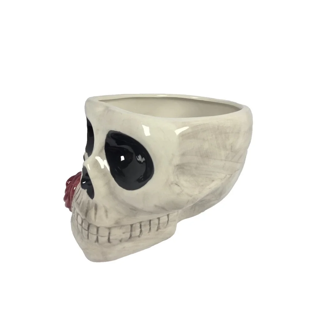 Midnight Spell Skull Planter OS Ivory Red New Gothic Halloween Ceramic Decor
